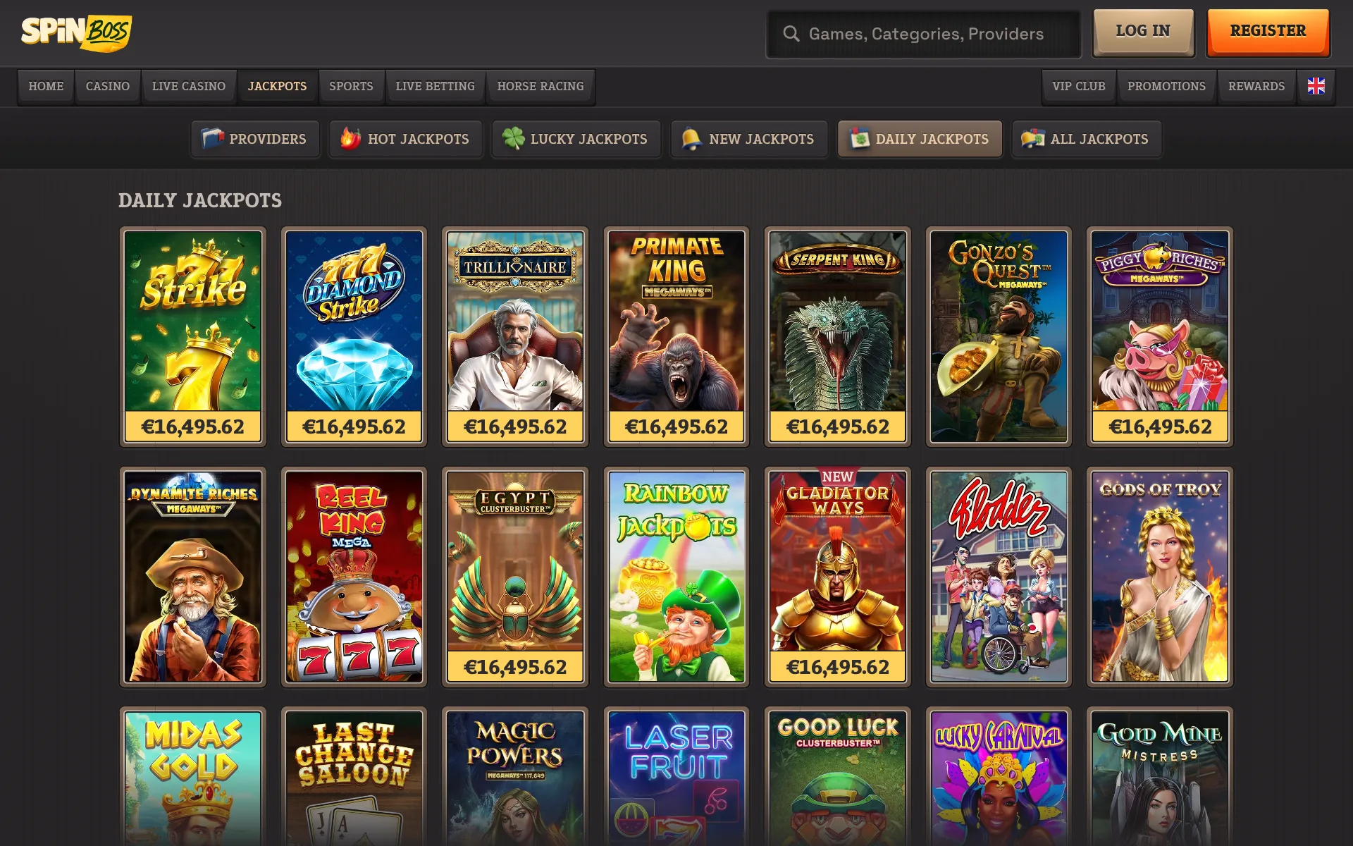 SpinBoss Daily Jackpots shelf